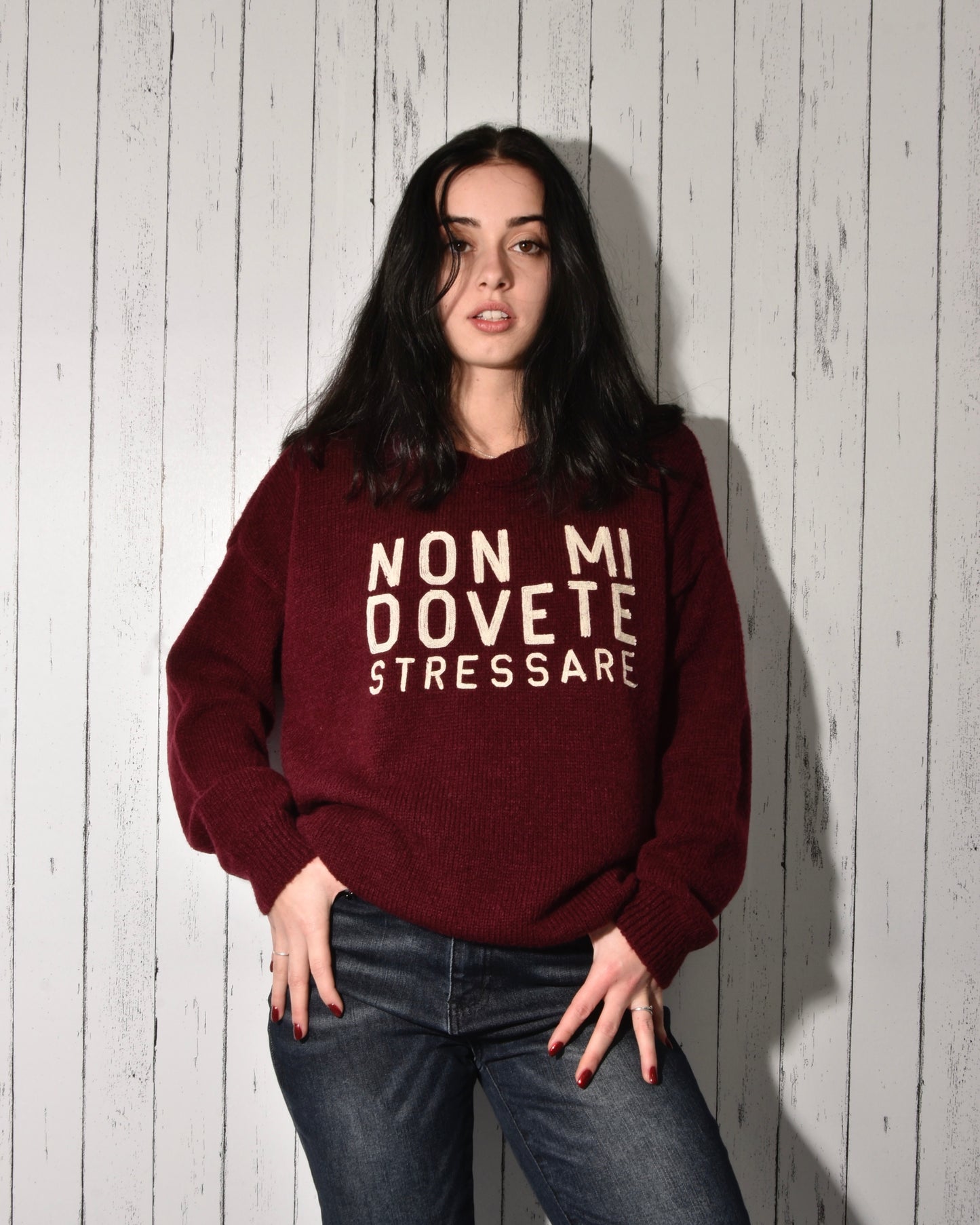 Maglione in Misto Lana con Scritta “Non mi dovete stressare”