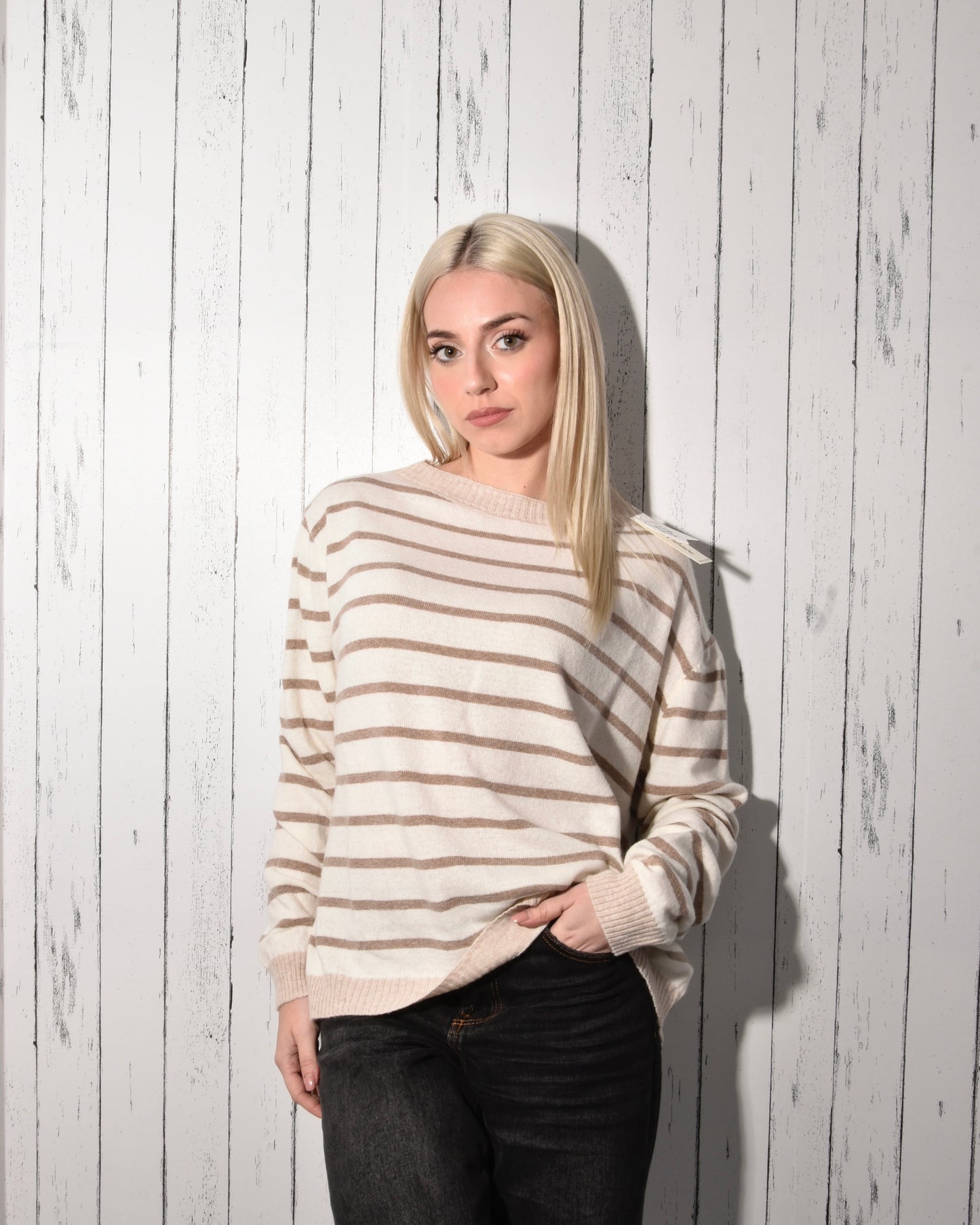 Maglione a righe misto cashmere