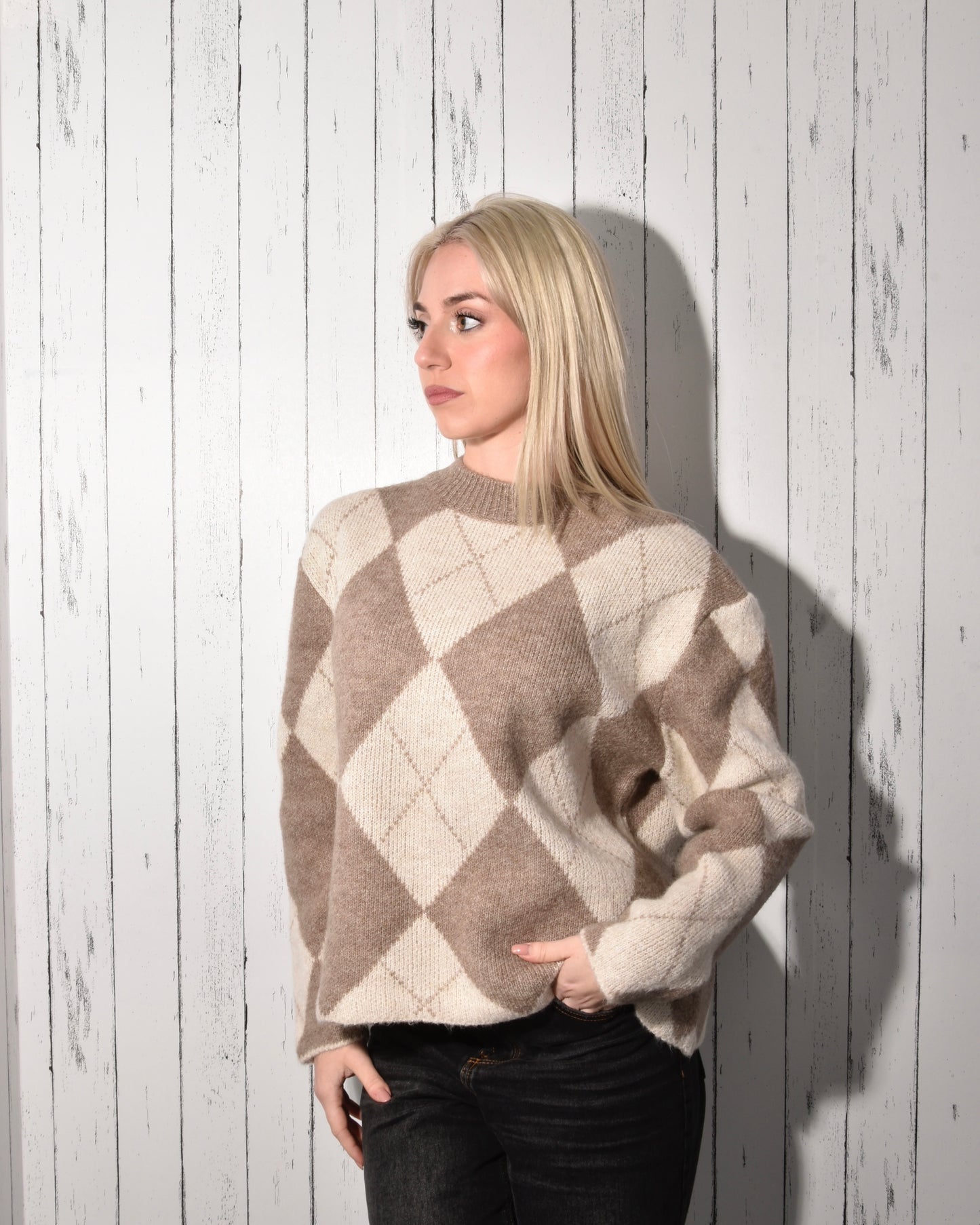 Maglione Donna in Misto Lana Fantasia Argyle – Morbido, Caldo e Chic