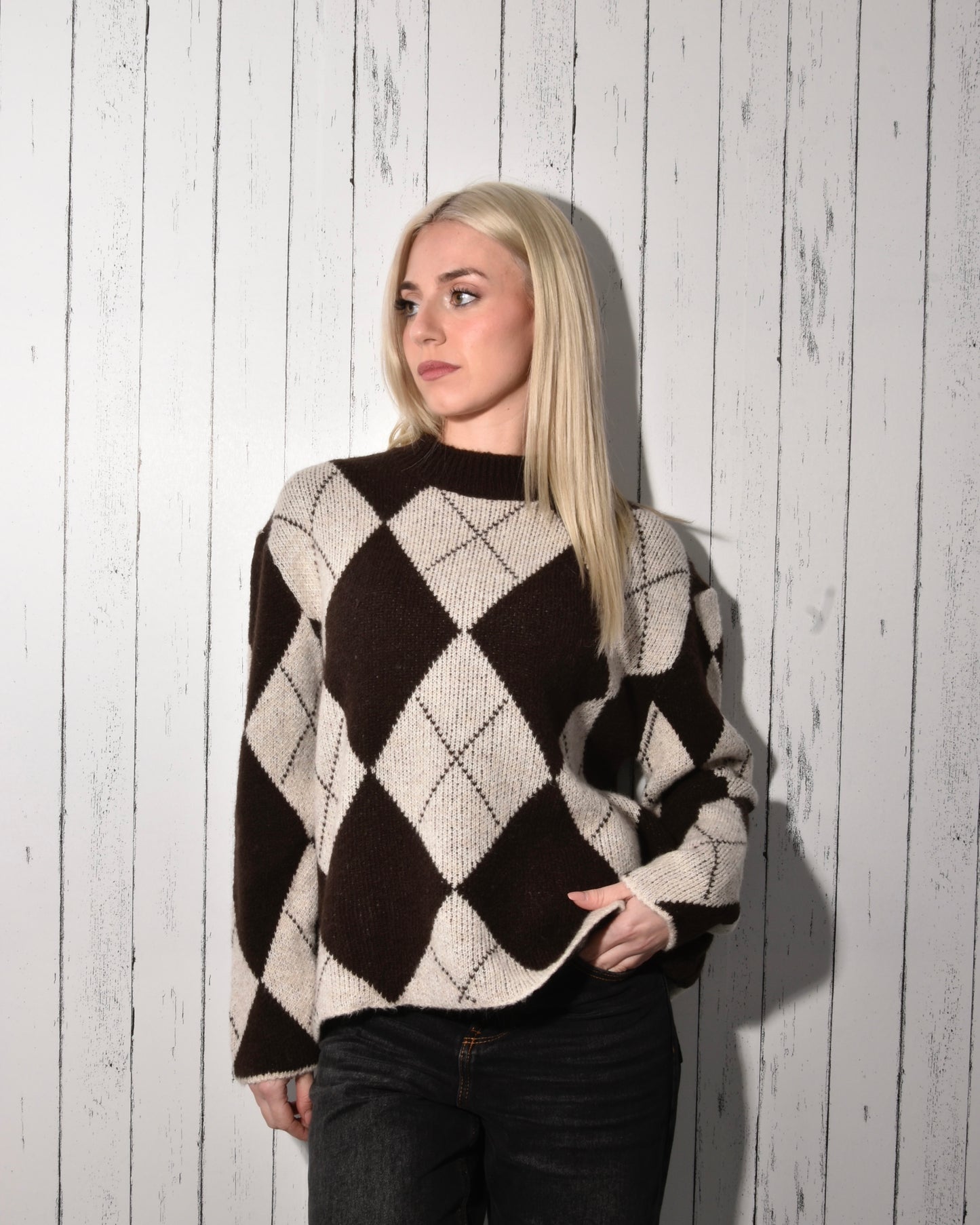 Maglione Donna in Misto Lana Fantasia Argyle – Morbido, Caldo e Chic