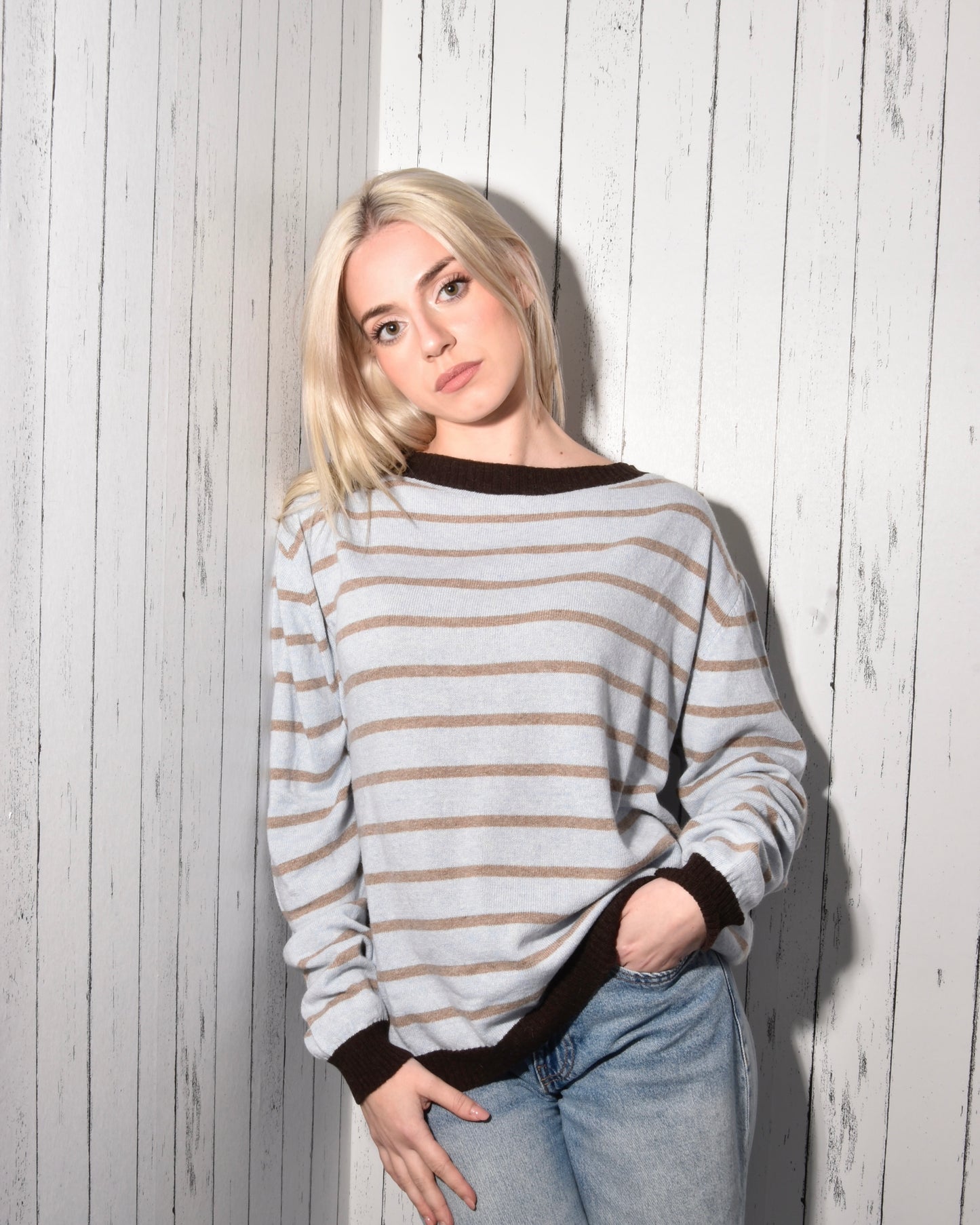 Maglione a righe misto cashmere