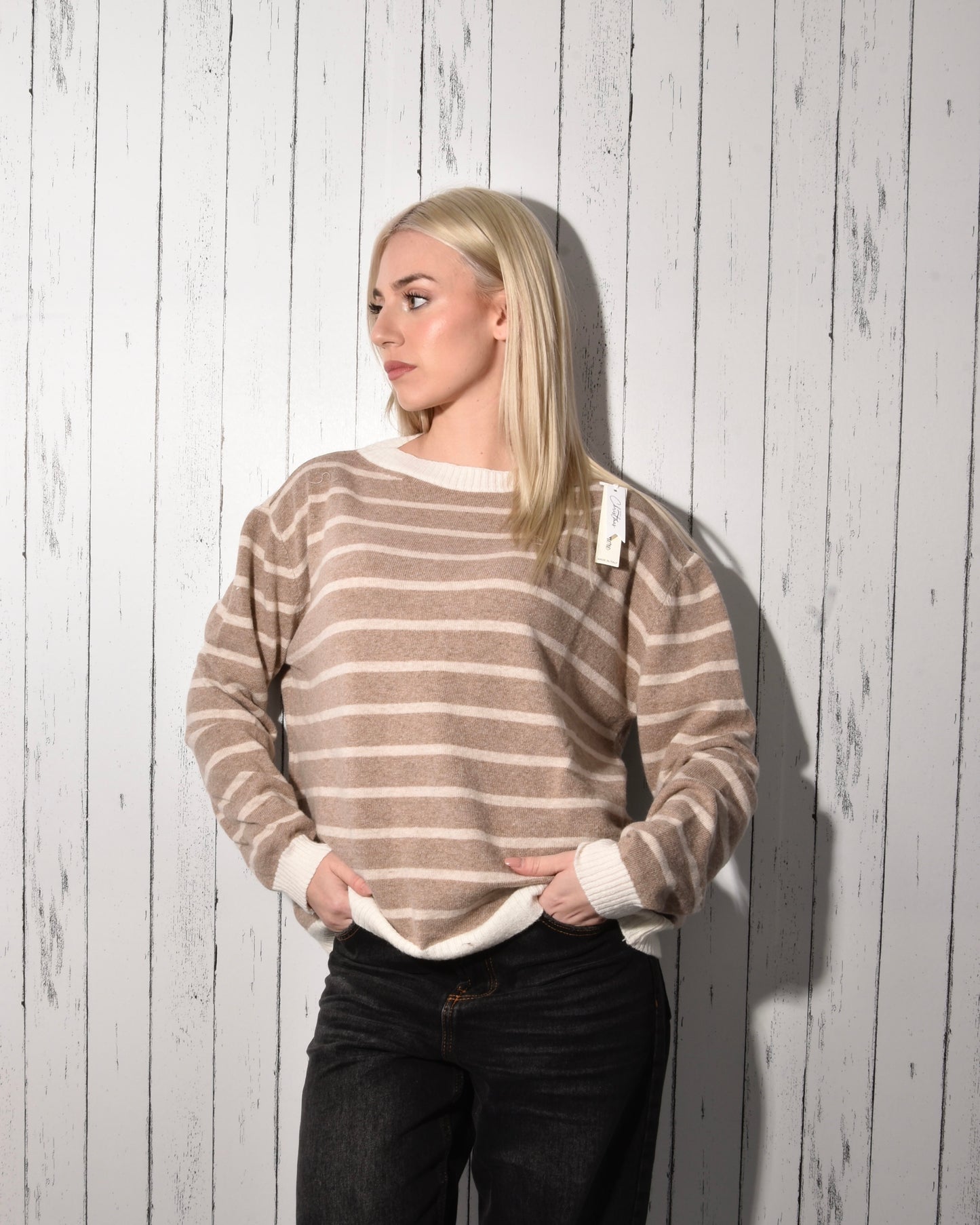 Maglione a righe misto cashmere