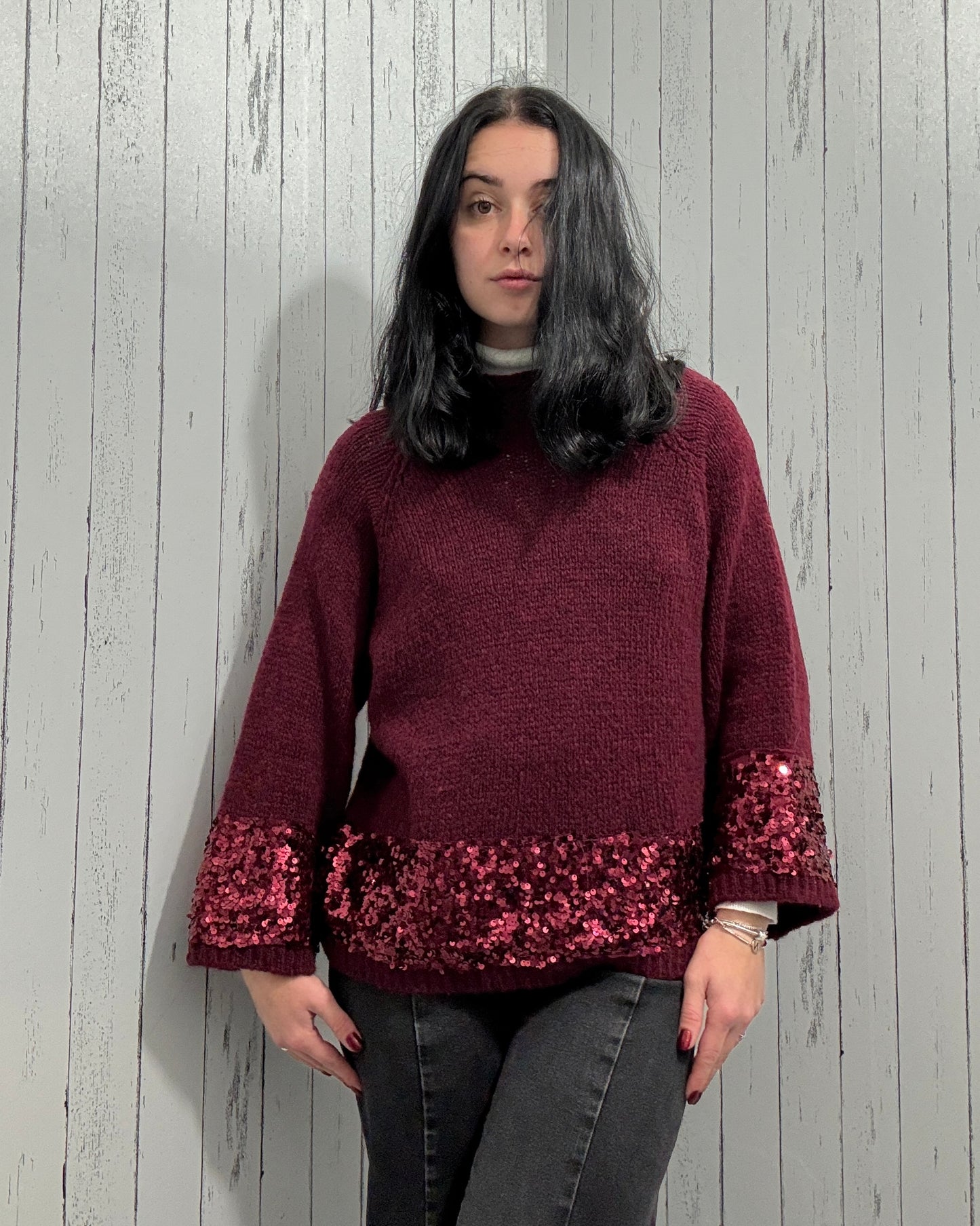 Maglione in maglia con dettagli in paillettes