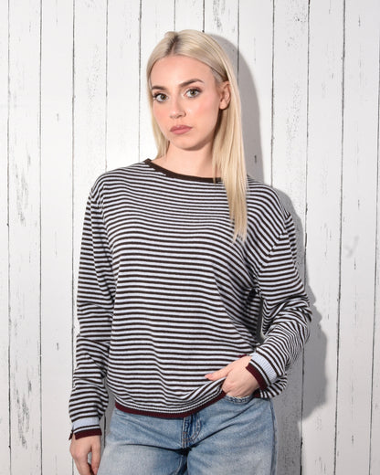 Maglia Girocollo a Righe in Misto Lana