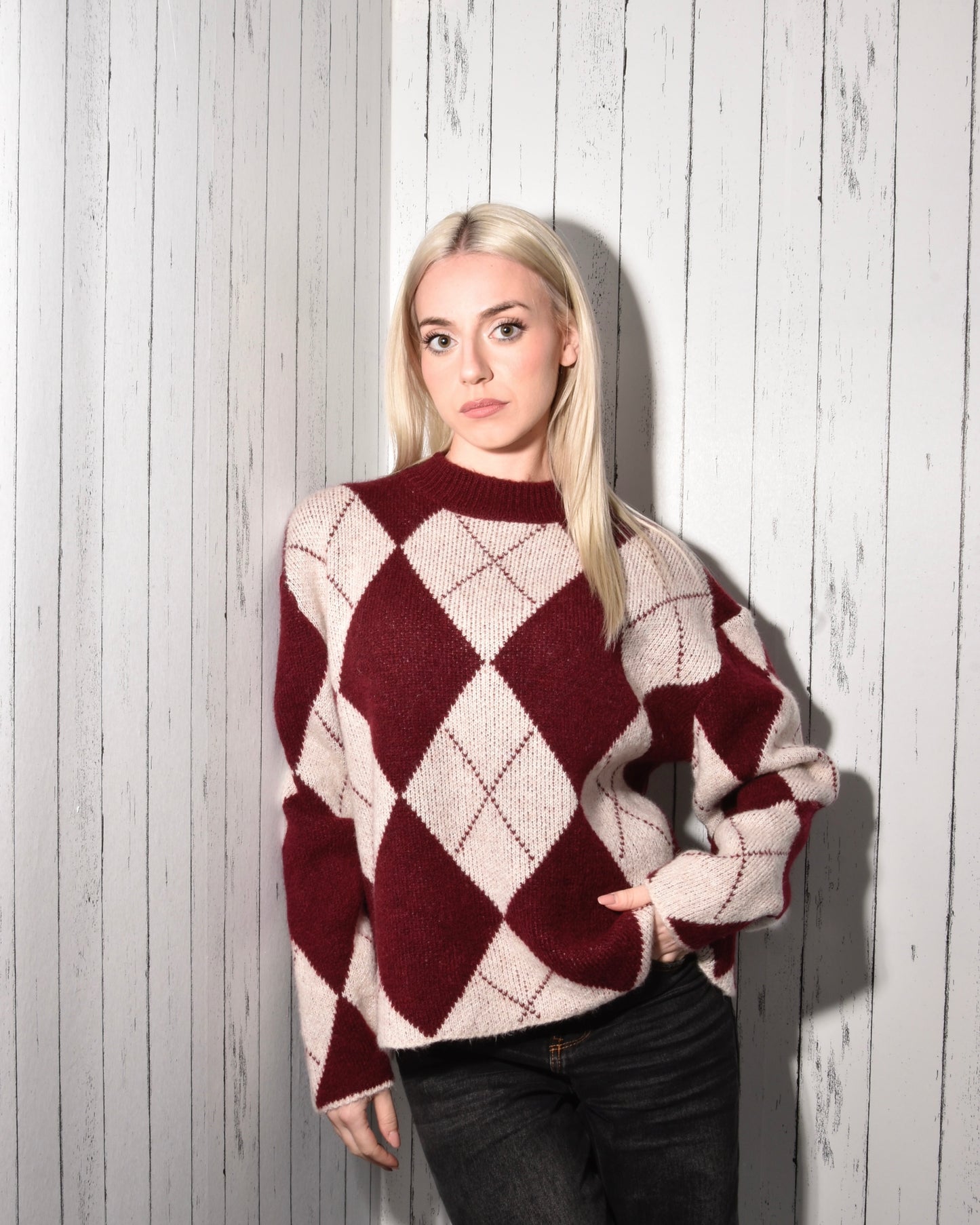 Maglione Donna in Misto Lana Fantasia Argyle – Morbido, Caldo e Chic