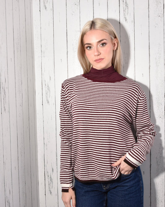 Maglia Girocollo a Righe in Misto Lana