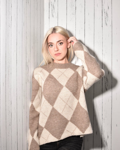 Maglione Donna in Misto Lana Fantasia Argyle – Morbido, Caldo e Chic