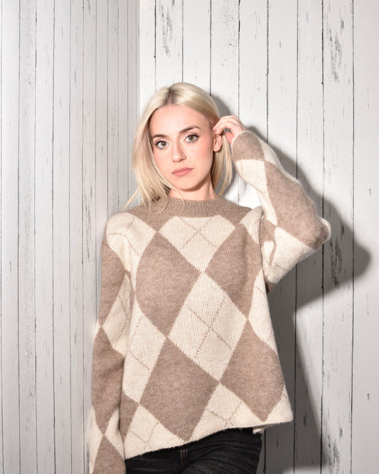 Maglione Donna in Misto Lana Fantasia Argyle – Morbido, Caldo e Chic