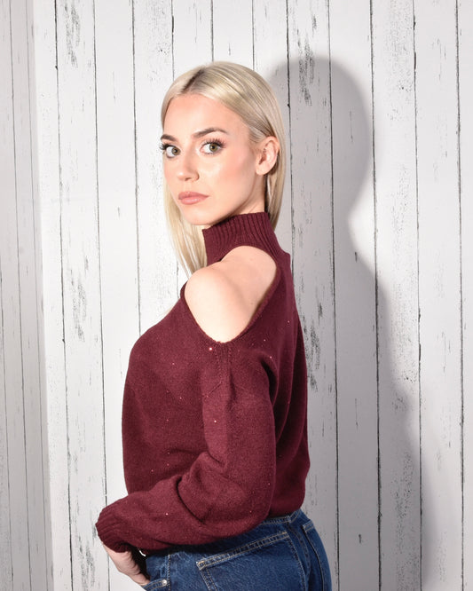 Maglia Lupetto Cut-Out con Micropaillettes