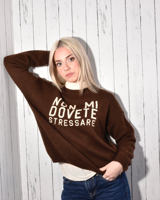 Maglione in Misto Lana con Scritta “Non mi dovete stressare”