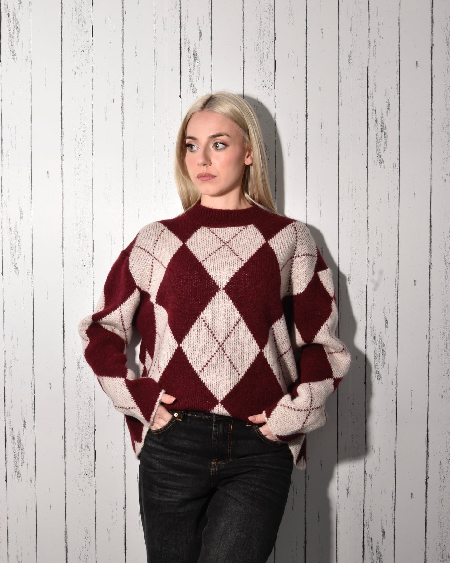 Maglione Donna in Misto Lana Fantasia Argyle – Morbido, Caldo e Chic