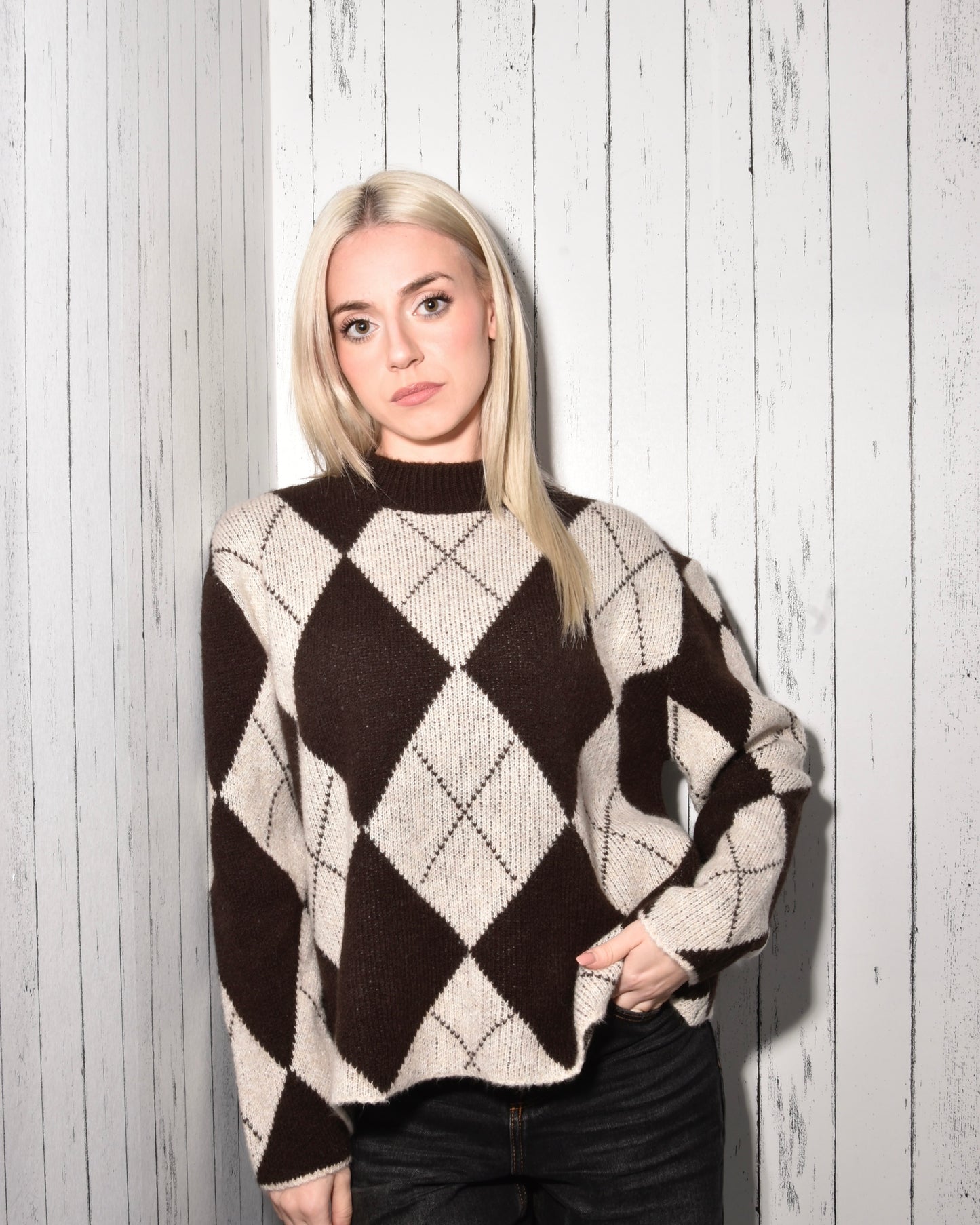 Maglione Donna in Misto Lana Fantasia Argyle – Morbido, Caldo e Chic