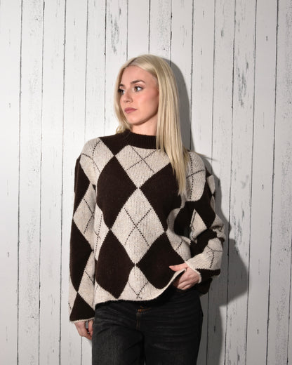 Maglione Donna in Misto Lana Fantasia Argyle – Morbido, Caldo e Chic