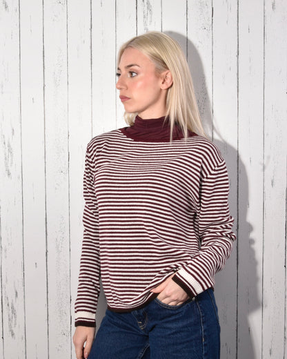 Maglia Girocollo a Righe in Misto Lana