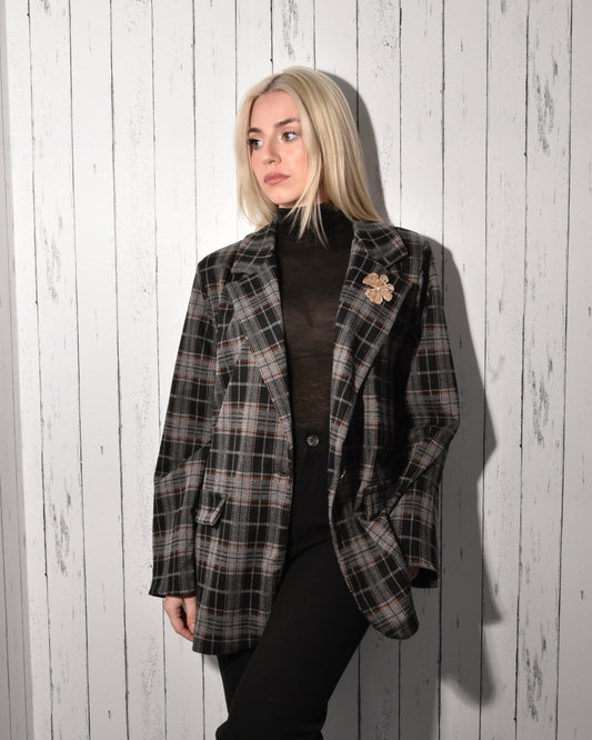 Blazer Donna a Quadri Grigio & Nero – Elegante, Moderno e Versatile