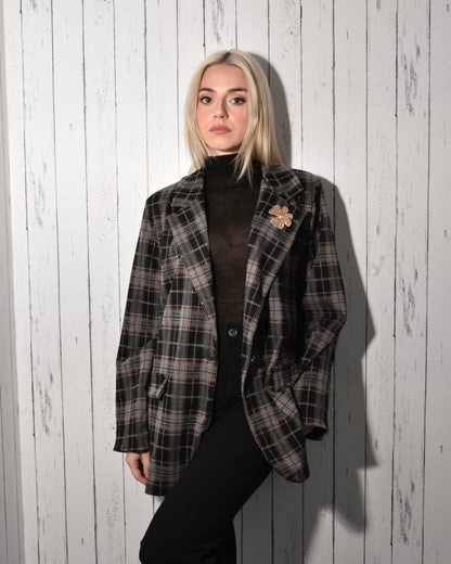 Blazer Donna a Quadri Grigio & Nero – Elegante, Moderno e Versatile