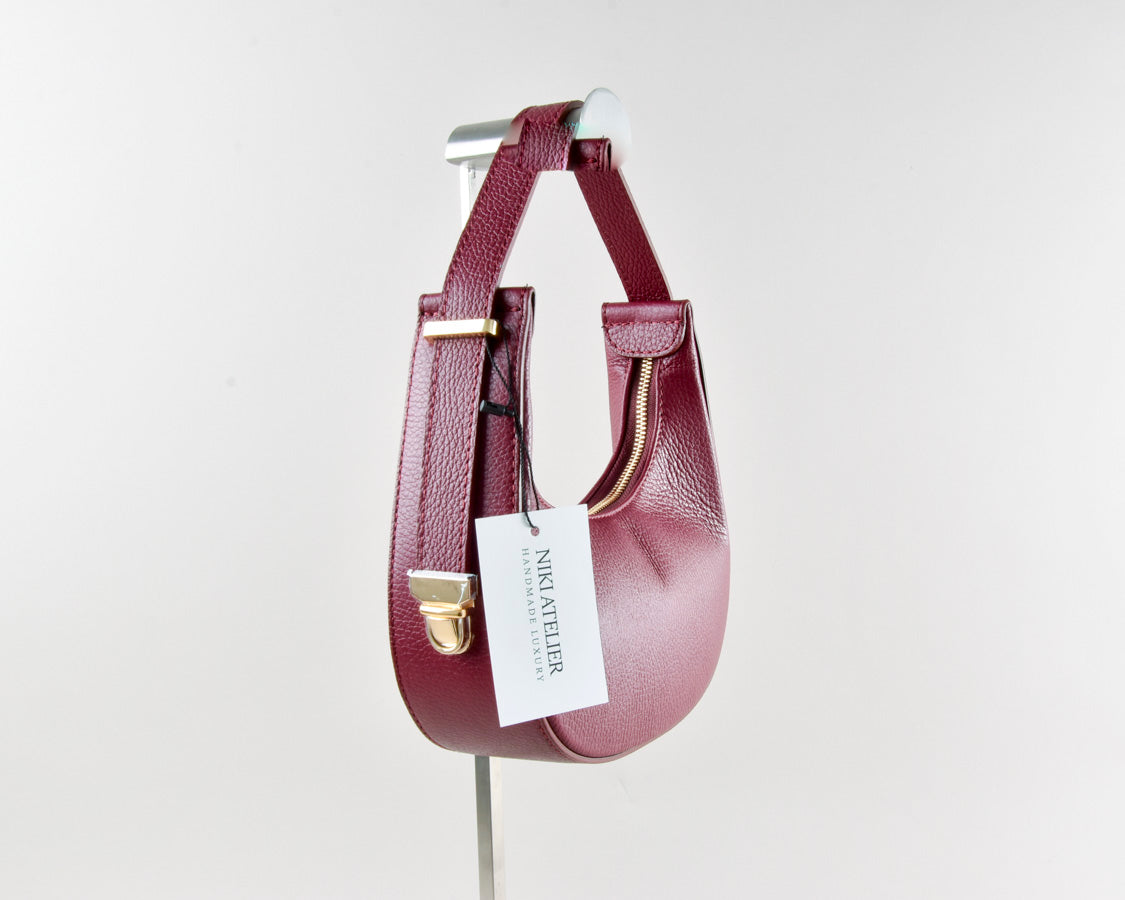 Borsa in Vera Pelle Bordeaux Martellata