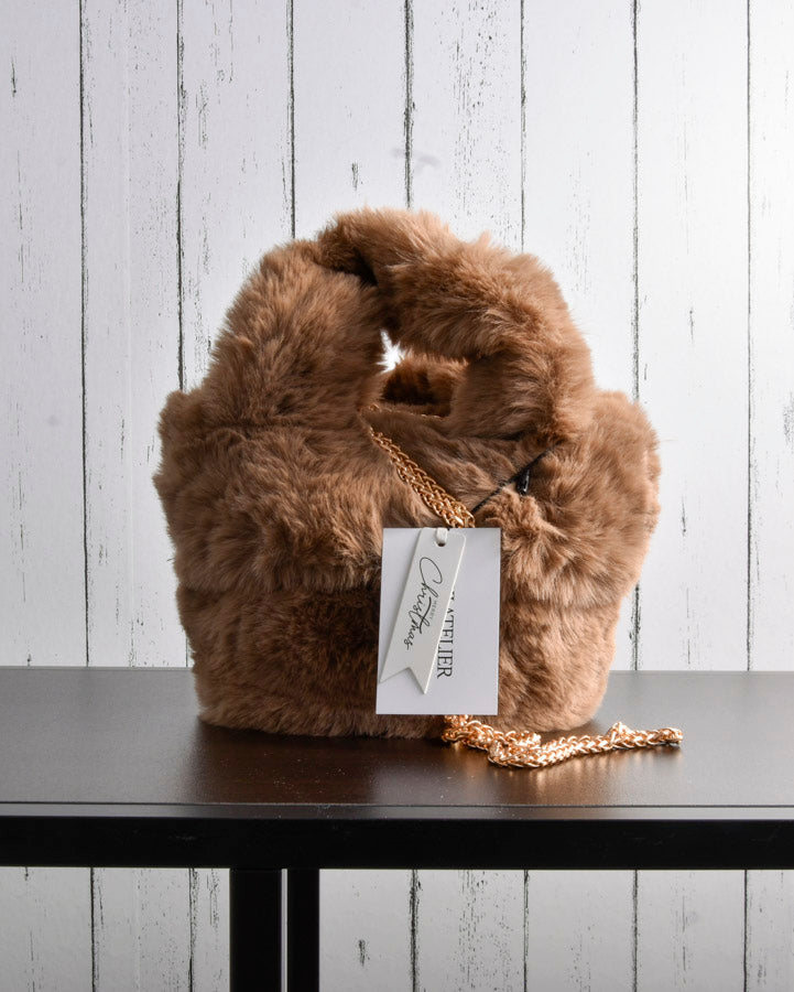 Borsa in Eco-Pelliccia con Tracolla Oro